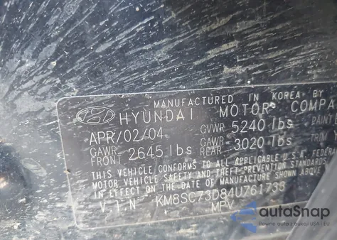 2004 Hyundai Santa Fe Gls from USA, damaged, VIN KM8SC73D84U761733